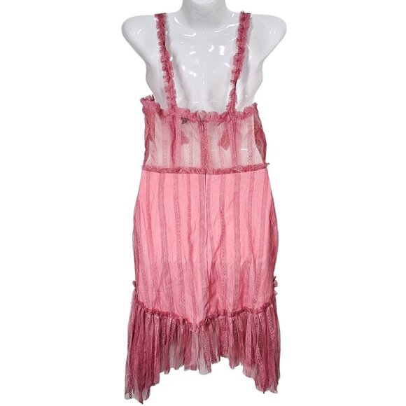 NBD Ahlani Blush Pink Sheer Layered Mesh Ruffle Mini‎ Dress Sleeveless Women S - Picture 5 of 14